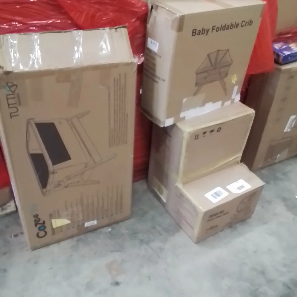 PALLET OF ASSORTED HOUSEHOLD GOODS AND PRODUCTS TO INCLUDE;BEDSIDE CRIB,FOLDABLE CRIB,CAR SEAT