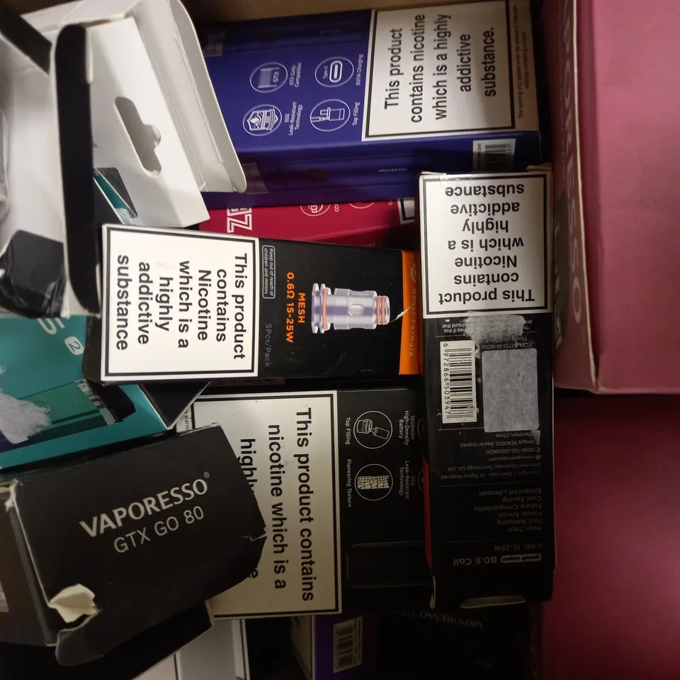 LOT OF 30 ASSORTED VAPING DEVICES & ACCESSORIES, TO INCLUDE VAPORESSO, SMOK, ETC