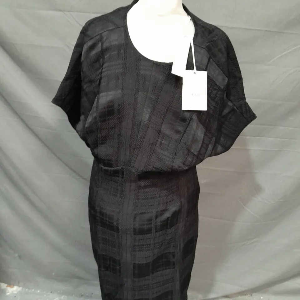 JIGSAW TEXTURED CHECK MIDI DRESS IN BLACK - UK 8