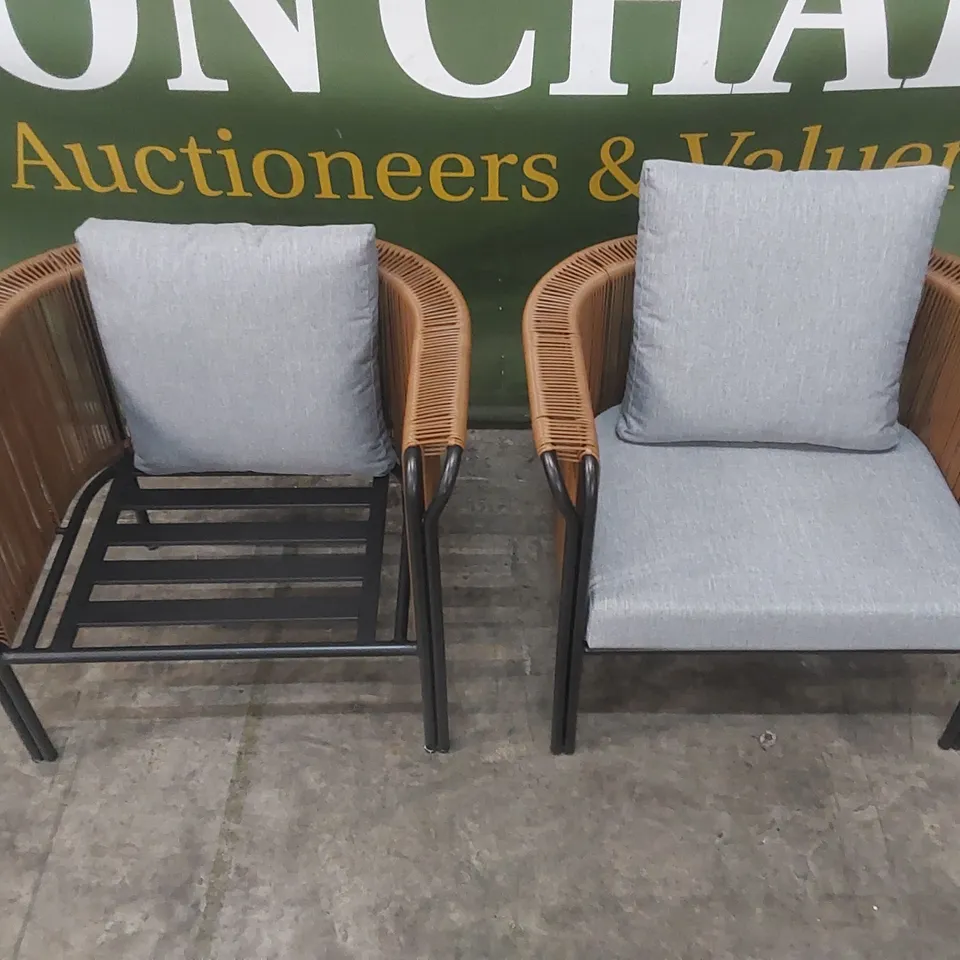 PAIR OF DESIGNER GARDEN CHAIRS - MISSING CUSHION