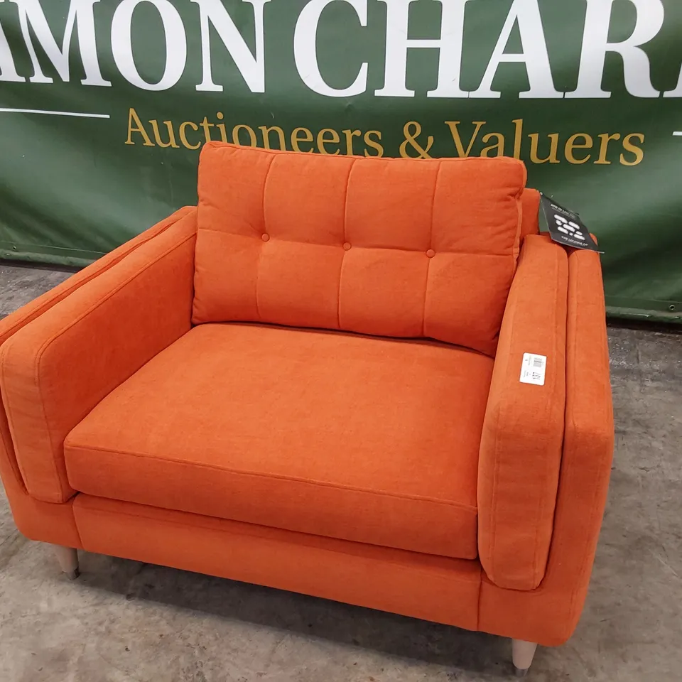 QUALITY BRITISH DESIGNER LOUNGE Co. SNUGGLER CHAIR BURNT ORANGE PLUSH FABRIC 