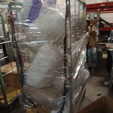 CAGE OF ASSORTED BEDDING PRODUCTS TO INCLUDE;PILLOW,DUVETS, MATTRESS TOPPER,ETC