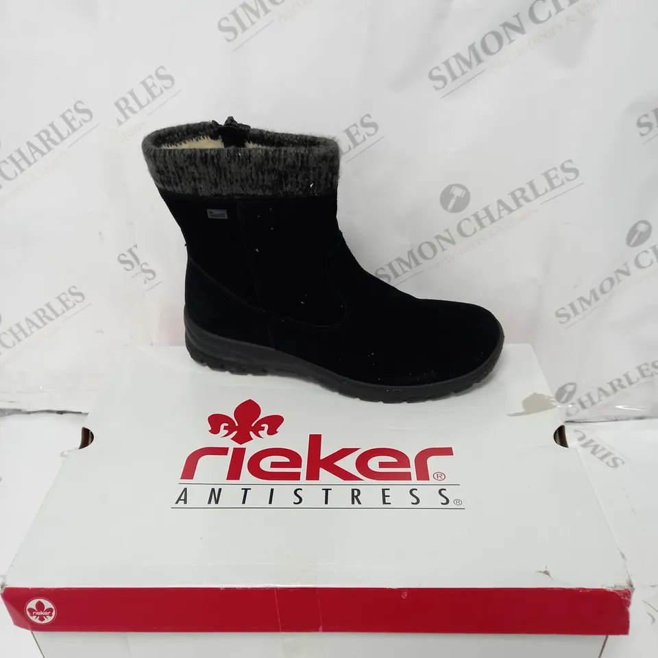 BOXED RIEKER ANTISTRESS BLACK WATER RESISTANT ANKLE BOOT - SIZE 6 
