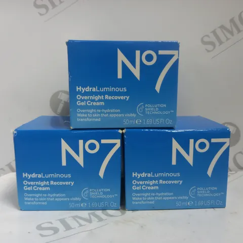 BOX OF 3 X 50ML NO7 HYDRALUMINOUS OVERNIGHT RECOVERY GEL CREAM