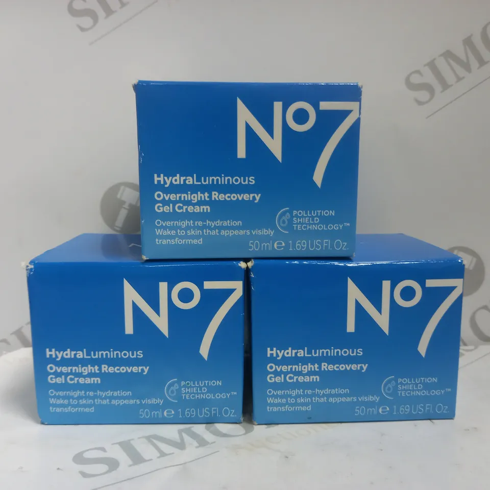 BOX OF 3 X 50ML NO7 HYDRALUMINOUS OVERNIGHT RECOVERY GEL CREAM