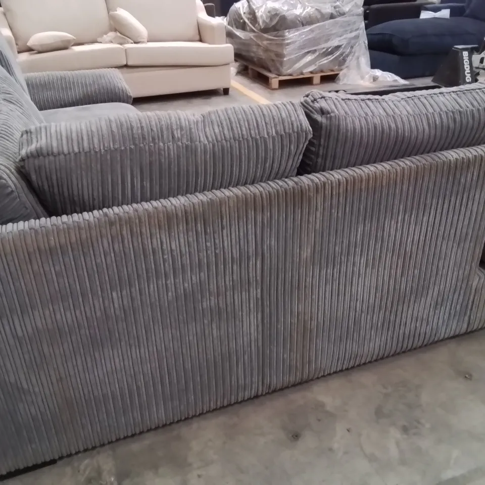 QUALITY DESIGNER CORDUROY FABRIC UPHOLSTERED GREY CORNER/L SHAPE SOFA