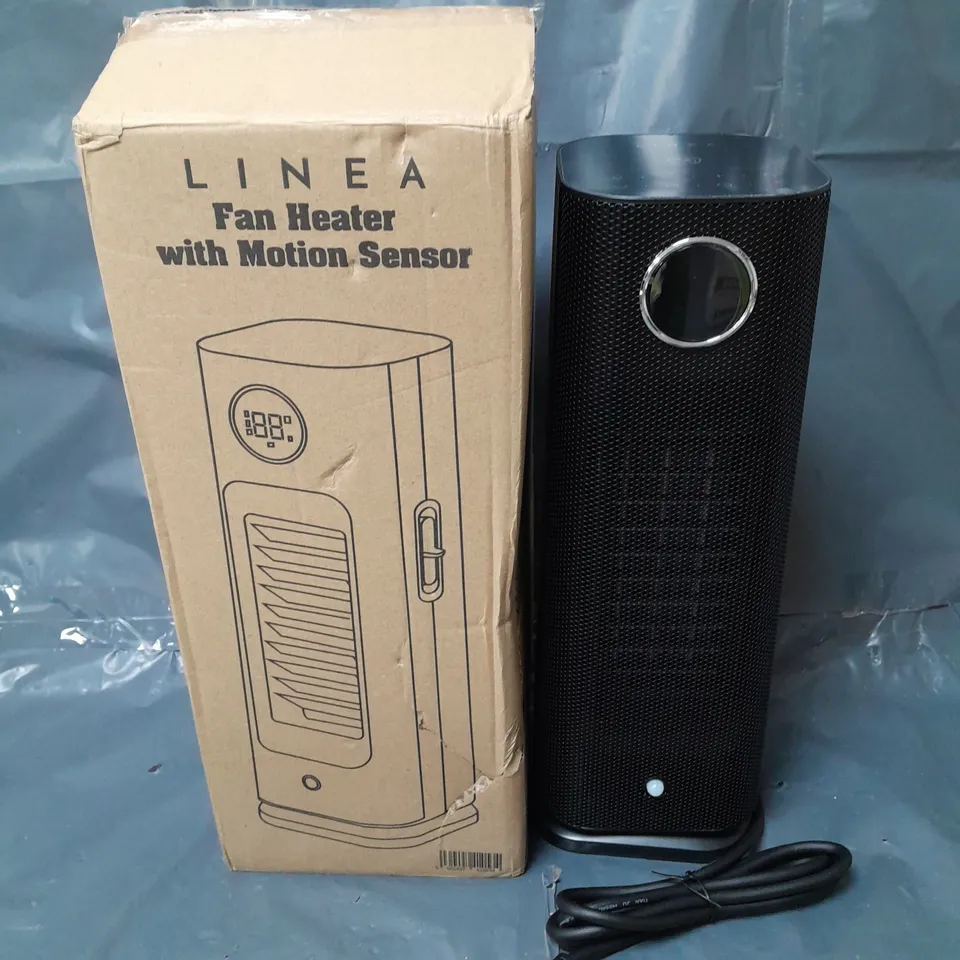 BOXED LINEA FAN HEATER WITH MOTION SENSOR IN BLACK