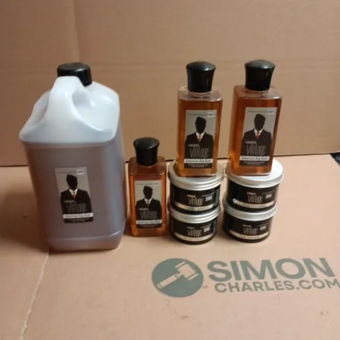 BOX OF APPROXIMATELY 8 VINES VINTAGE HAIRCARE PRODUCTS TO INCLUDE SHAVE CREAM, FIBER POMADE AND HAIR AND SCALP TONIC 