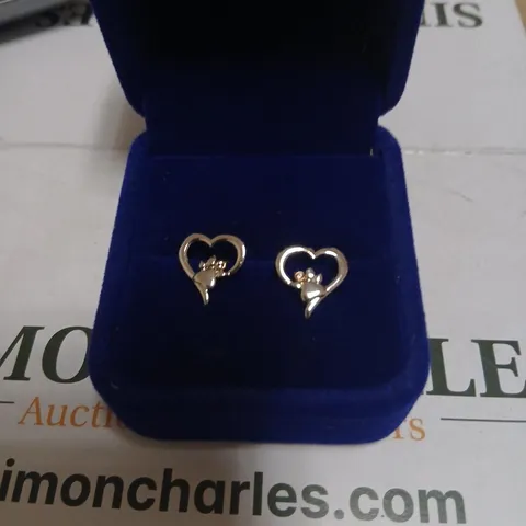 CLOGAU PAW PRINT HEART STUD EARRINGS SILVER & 9CT ROSE GOLD 