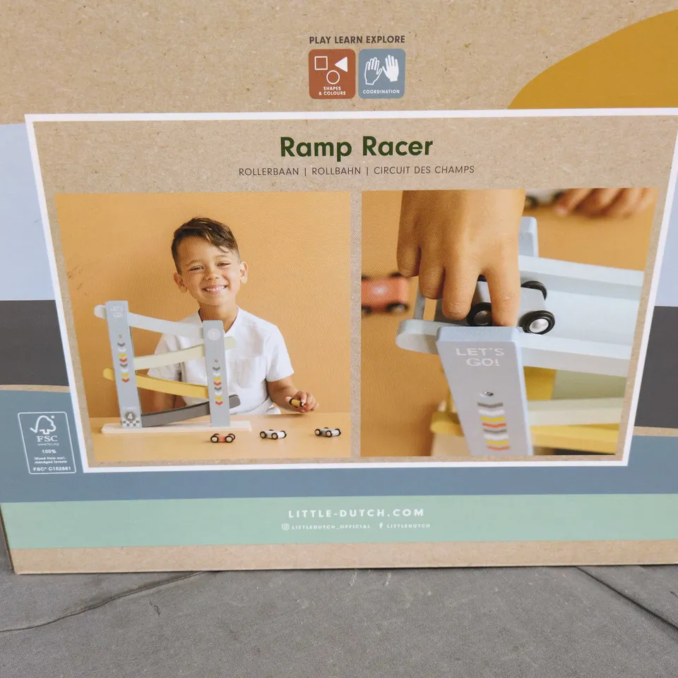 LITTLE DUTCH RAMP RACER – WOODEN ROLLER RAMP TOY WITH CARS (18+ MONTHS) BOXED