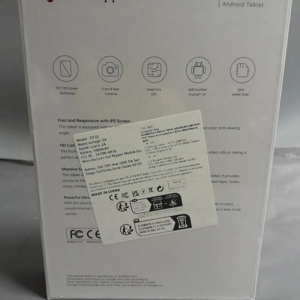 SEALED HOT PEPPER DT10 10.1" ANDROID TABLET