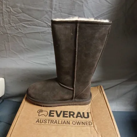 EVERAU WHISTLER CHOCOLATE BROWN SUEDE BOOTS, UK 4 (EU 37) MID-CALF WITH SHEARLING LINING