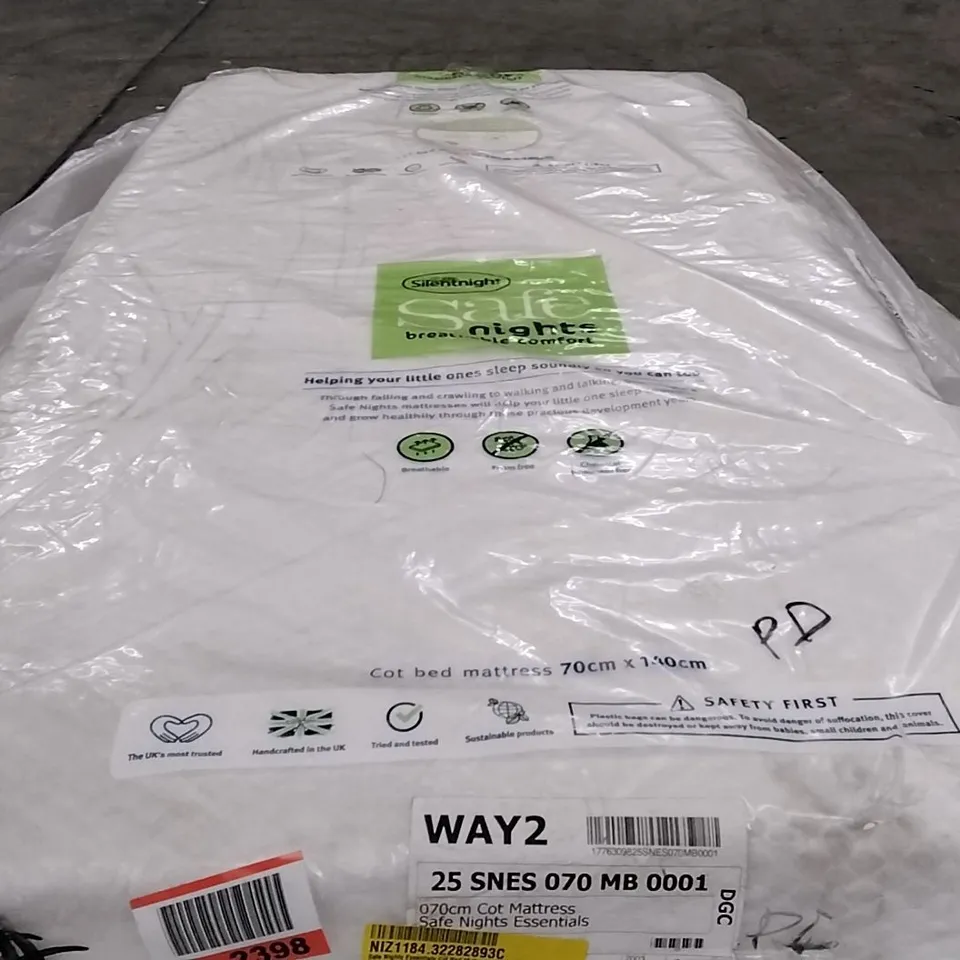 QUALITY BAGGED SILENTNIGHT SAFE NIGHTS ESSENTIALS COT BED 70 X 140CM MATTRESS