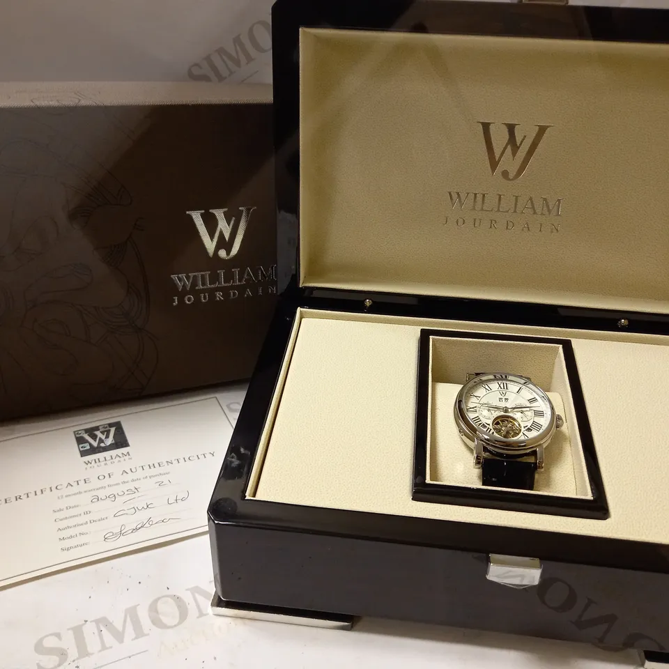 WILLIAM JOURDAIN PART SKELETON AUTOMATIC BLACK LEATHER STRAP WATCH RRP £1200