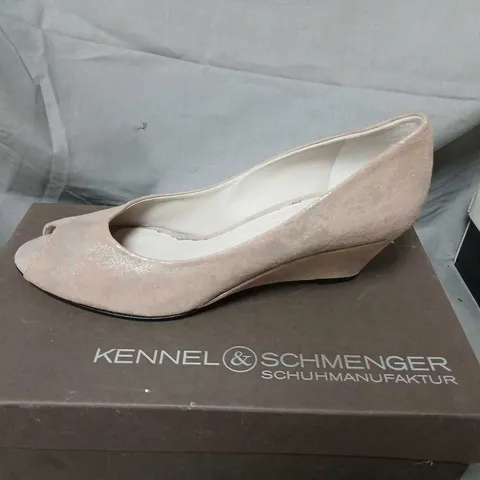 KENNEL & SCHMENGER NUDE SUEDE PEEP-TOE WEDGE HEELS – UK 6.5, BOXED