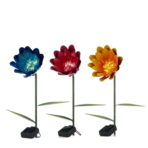 GARDEN REFLECTIONS SET OF 3 METAL FLORAL SOLAR STAKE LIGHTS