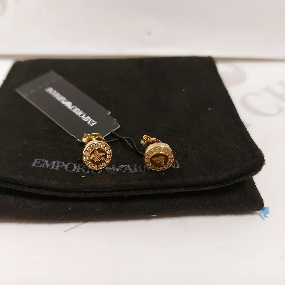 BOXED EMPORIO ARMANI GOLD EFFECT STUD EARRINGS 