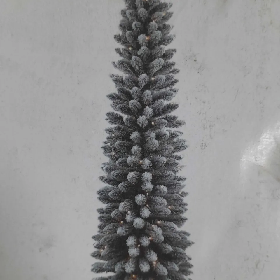 BOXED 6FT PRE LIT FLOCKED PENCIL BLACK CHRISTMAS TREE RRP £79.99