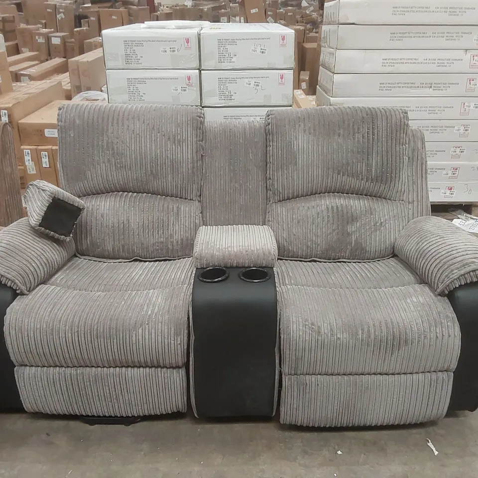 QUALITY DESIGNER 2-SEATER CORDUROY SOFA WITH CUPHOLDERS