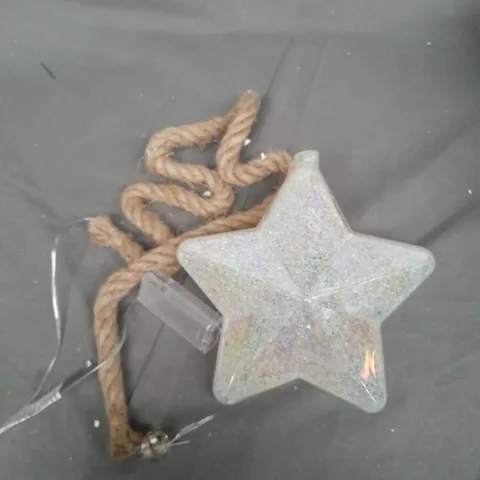 LIGHT UP FROSTED STAR ON ROPE CHRISTMAS DECORATION