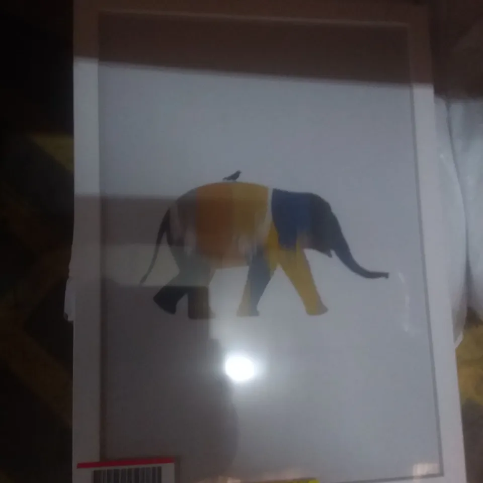 ELEPHANT BLUE AND YELLOW GRAPHIC ART PICTURE