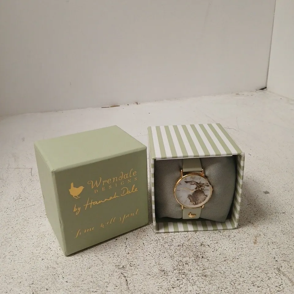 WRENDALE DESIGNS BY HANNAH DALE LADIES' WATCH – LIGHT GREEN STRAP, HARE DESIGN DIAL