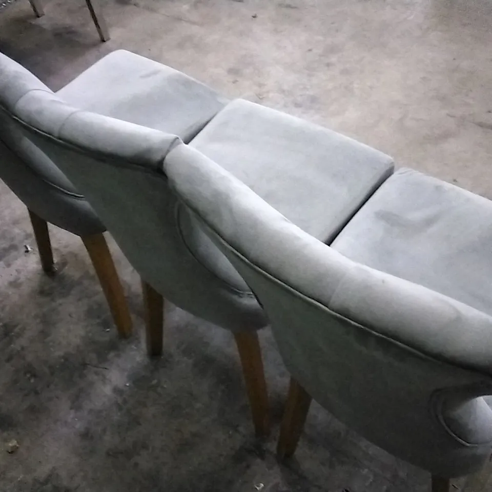 SET OF 3 PLUSH GREY FABRIC BUTTONBACK DINING CHAIRS WITH WOODEN LEGS