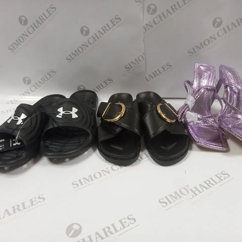 APPROXIMATELY 10 ASSORTED PAIRS OF SHOES IN VARIOUS STYLES & SIZES TO INCLUDE ASOS, UNDER ARMOUR, TOPSHOP ETC. 