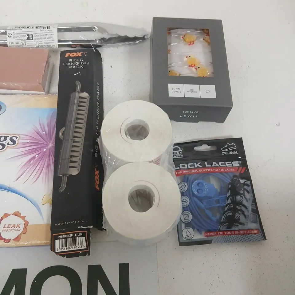 MIXED HOUSEHOLD CONSUMABLES & SMALL ITEMS LOT TO INLCUDE; TRASH BAGS, STRING LIGHTS AND TRADING CARD PROTECTORS