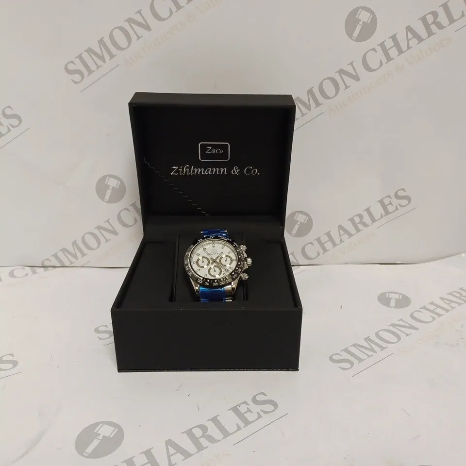 ZIHLMANN & CO Z400 MENS CHRONOGRAPH WATCH- SILVER STAINLESS STEEL CASE & STRAP- 3ATM WATER RESISTANT - DISPLAY BOX 