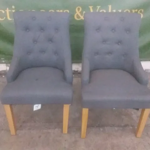 SET OF 2 NEW DUKE SLATE FABRIC BUTTON BACK DINING CHAIRS (OAK LEG)