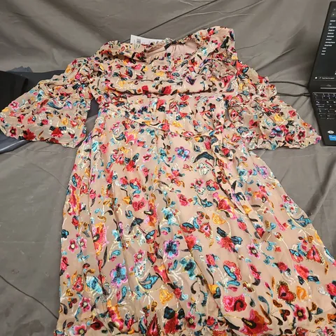 FRENCH CONNECTION FLORAL DRESS – TOASTED ALMOND, UK SIZE 18