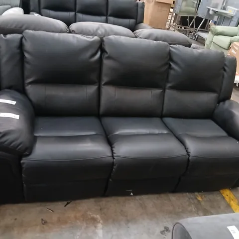DESIGNER BLACK FAUX LEATHER MANUAL RECLINING THREE SEATER SOFA