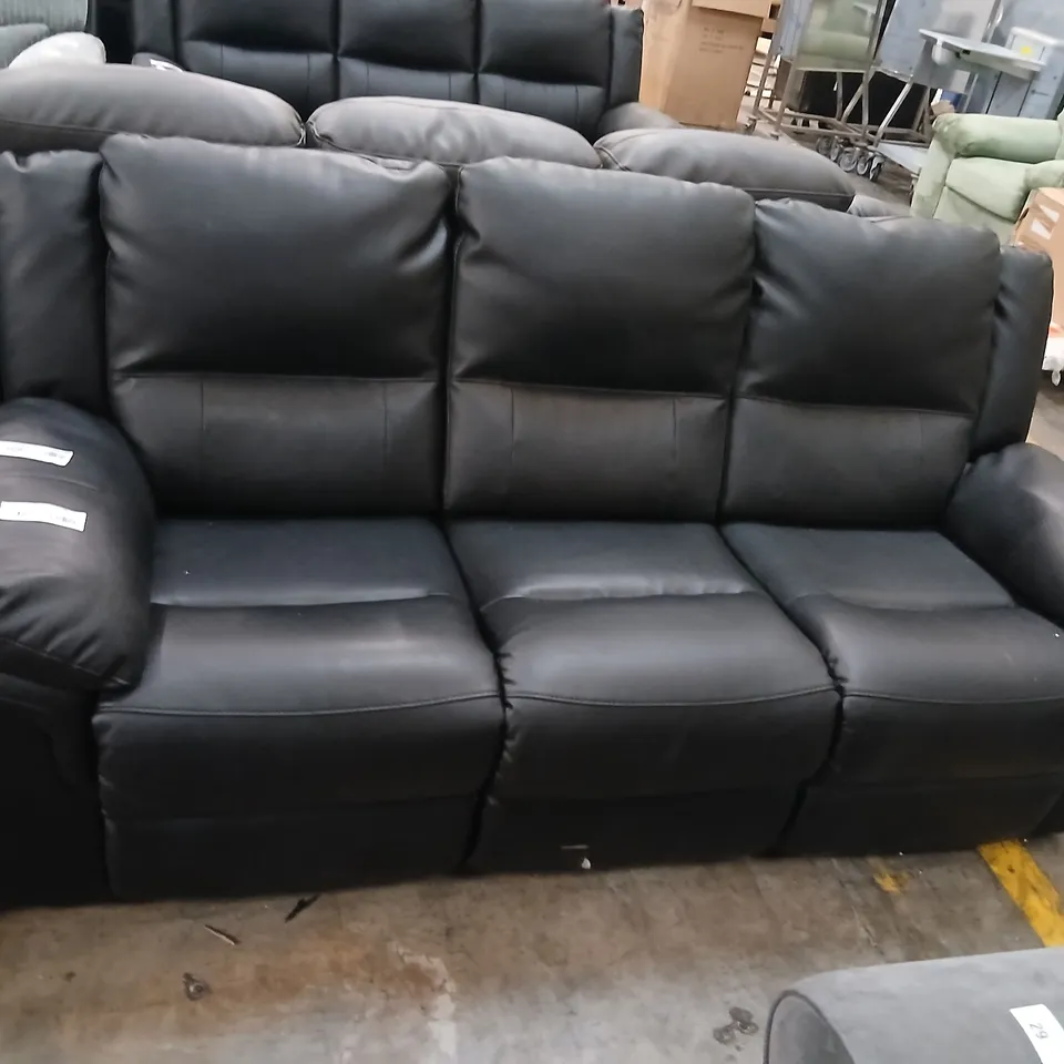 DESIGNER BLACK FAUX LEATHER MANUAL RECLINING THREE SEATER SOFA