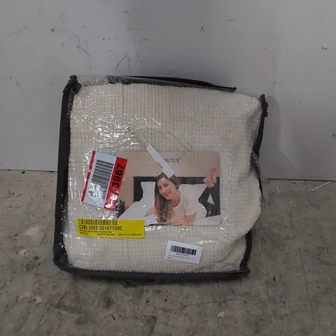 BAGGED ONE PIECE SOFT STRETCHY SPANDEX BOX CUSHION ARMCHAIR SLIPCOVER, CREAM