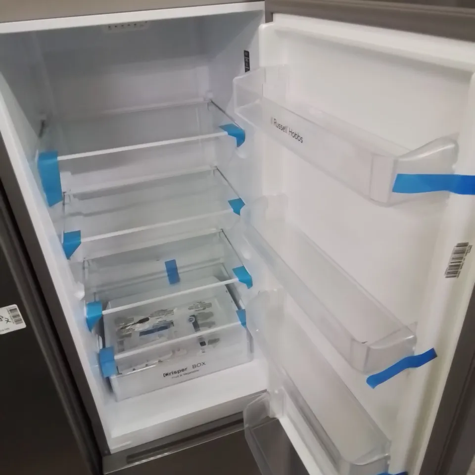 RUSSELL HOBBS FRIDGE FREEZER FREESTANDING FROST FREE WITH REVERSIBLE DOOR, ADJUSTABLE THERMOSTAT & FEET, 70/30 279L, 180CM HIGH, LED LIGHT, 2 YEAR GUARANTEE SILVER RH180FFFF551E1S [ENERGY CLASS E]