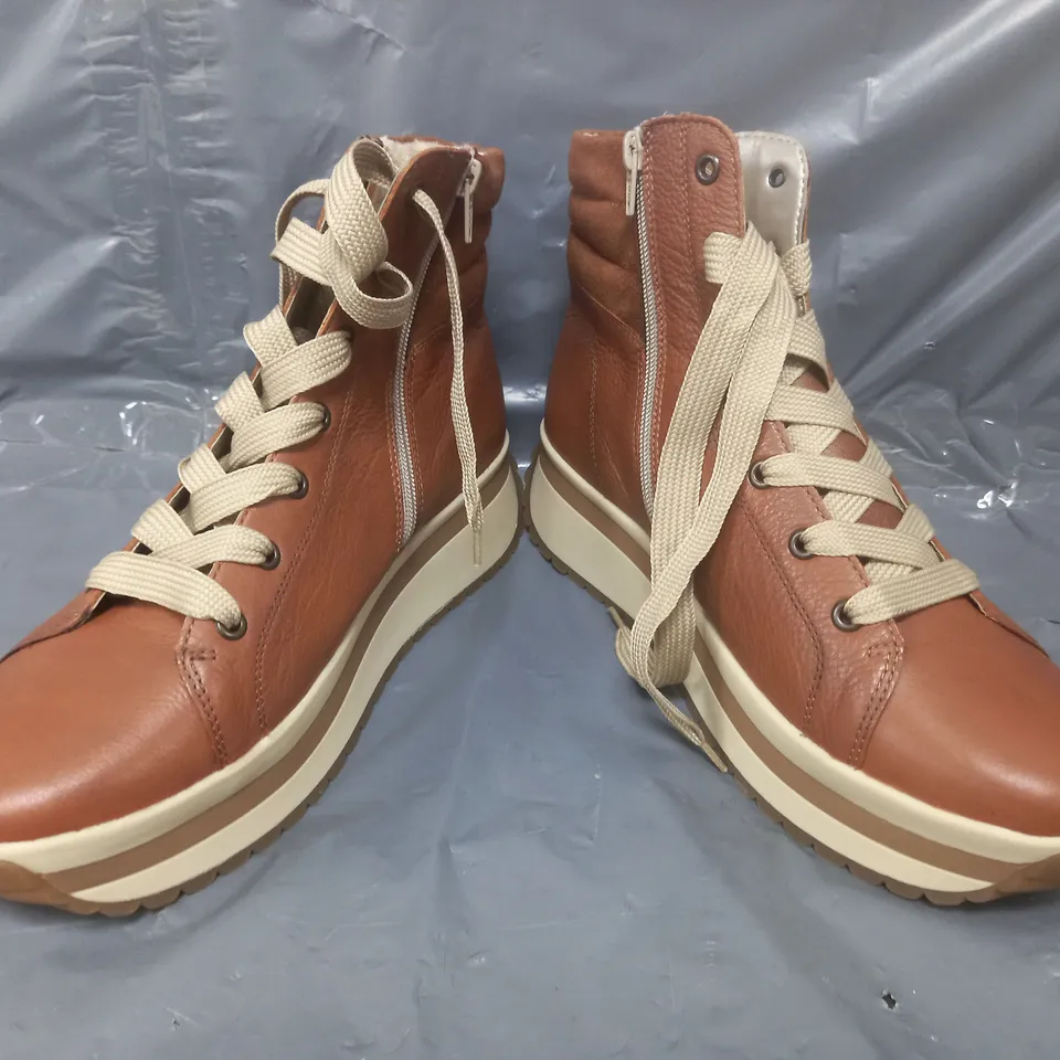 PAIR OF RIEKER HIGH TOP TRAINERS IN TAN SIZE 7.5
