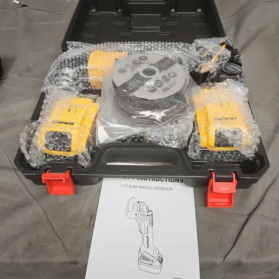 LITHIUM ANGLE GRINDER SET IN HARD CASE WITH ACCESSORIES 