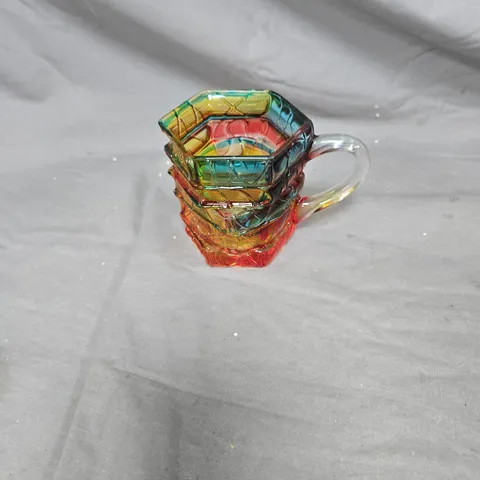 RAINBOW GLASS MUG WITH STACKED HEXAGONAL SEGMENTS β HANDLED