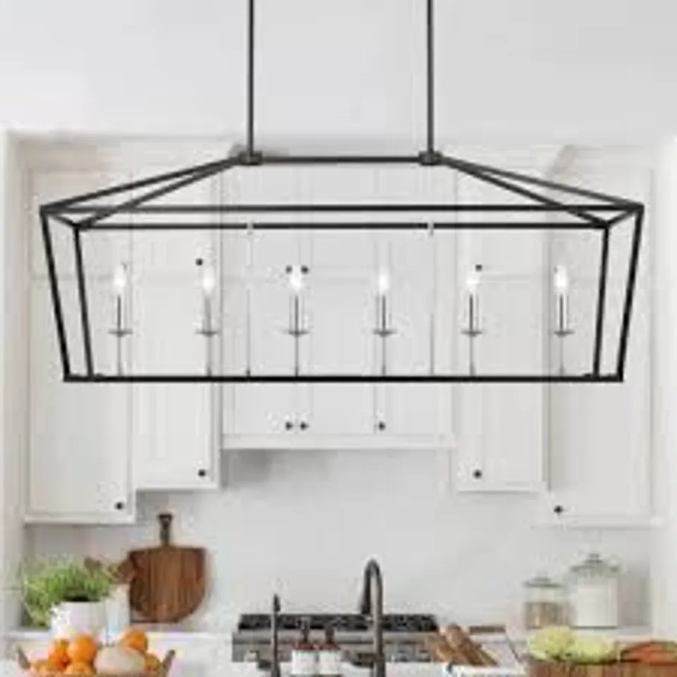 BRAND NEW BOXED 6 LIGHTS KITCHEN ISLAND LINEAR PENDANT CHANDELIER - CLASSIC BLACK & CHROME