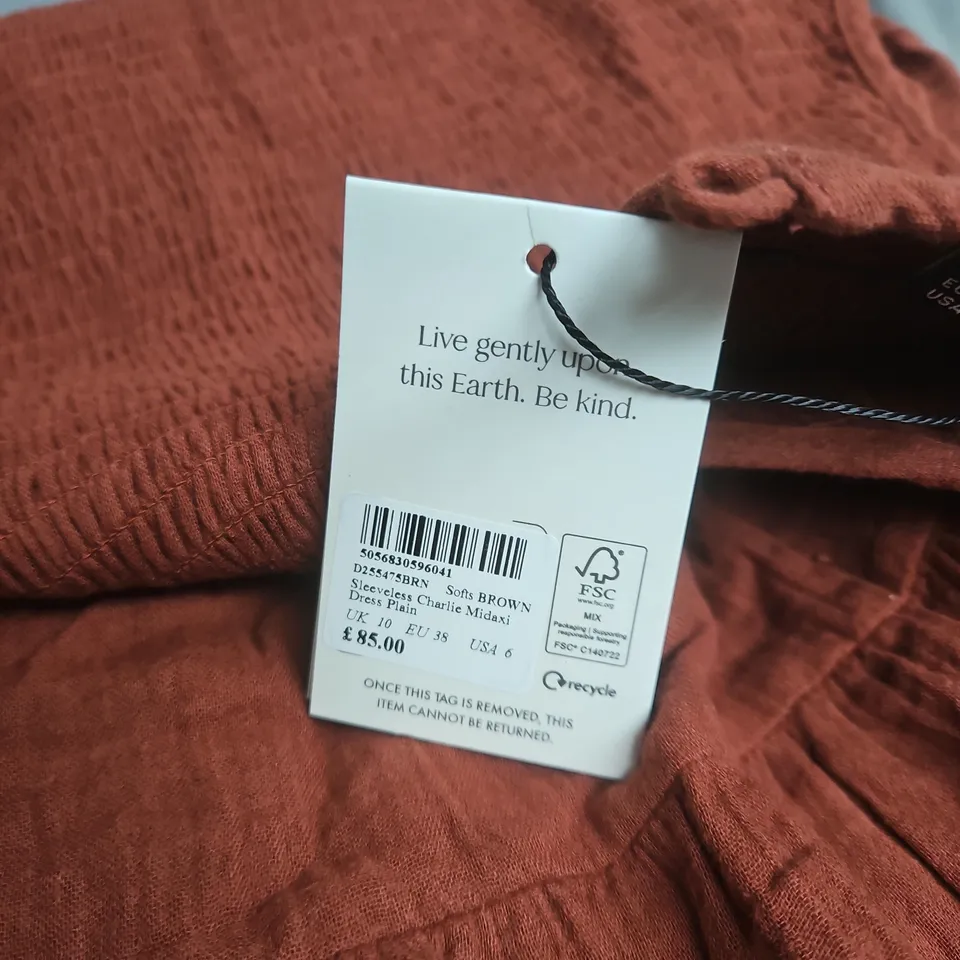 NOBODY'S CHILD SLEEVELESS DRESS – BURNT ORANGE, UK 10 (EU 38)