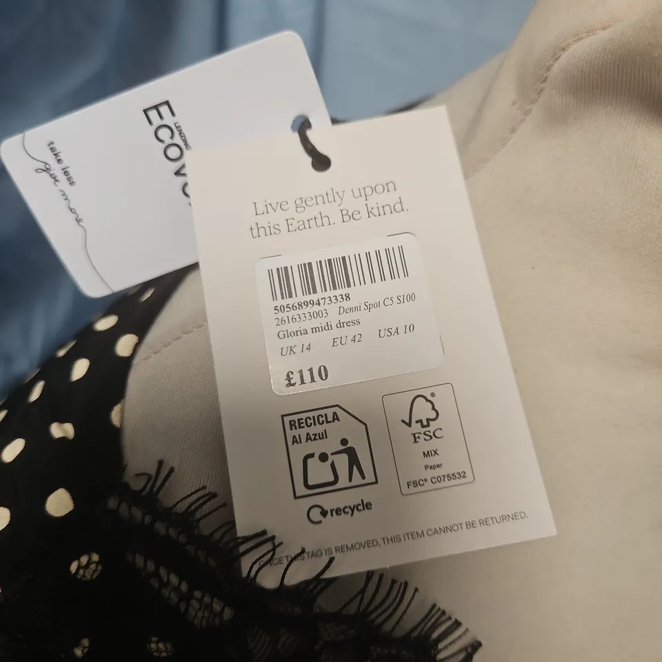 NOBODYS CHILD GLORIA MIDI DRESS IN DENNI SPOT BLACK - UK 14