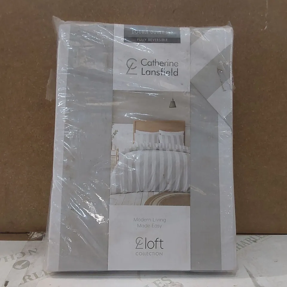 BAGGED COVE STRIPE REVERSIBLE DUVET COVER SET - DOUBLE