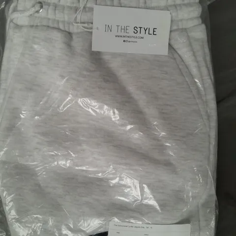 IN THE STYLE FITS EMBROIDERED CUFFED JOGGERS IN GREY SIZE 14