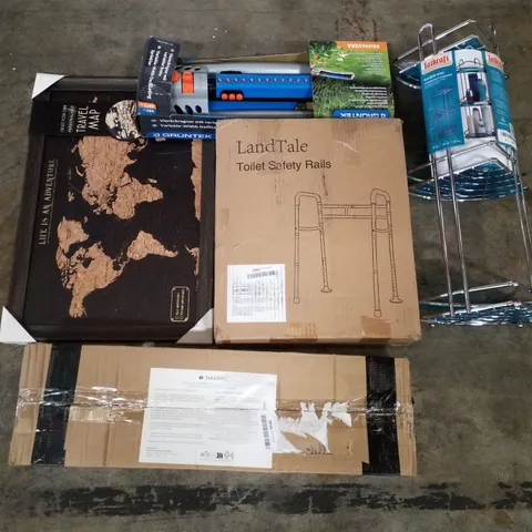 PALLET CONTAINING ASSORTED PRODUCTS INCLUDING TOILET SAFTEY RAILS, SPRINKLER, WORLD MAP, CORNER SHOWER RACK