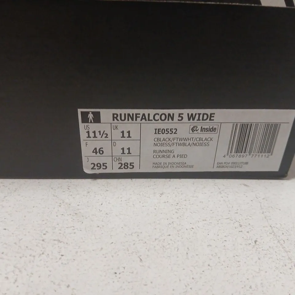 ADIDAS RUN FALCON 5 WIDE TRAINERS - UK 11 (US 11.5) BLACK/WHITE