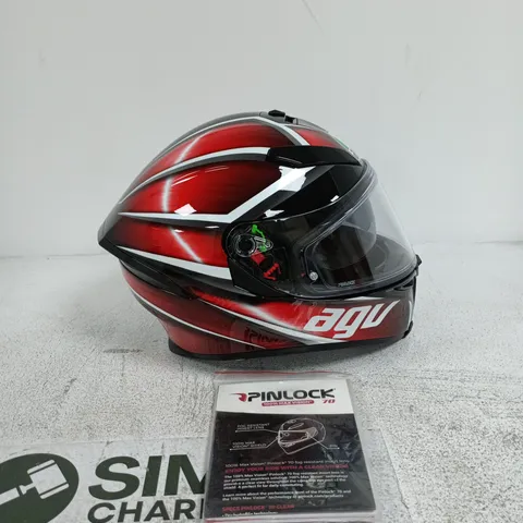 AGV FULL-FACE MOTORCYCLE HELMET – RED/BLACK/WHITE GRAPHIC MS 57 7 1/8