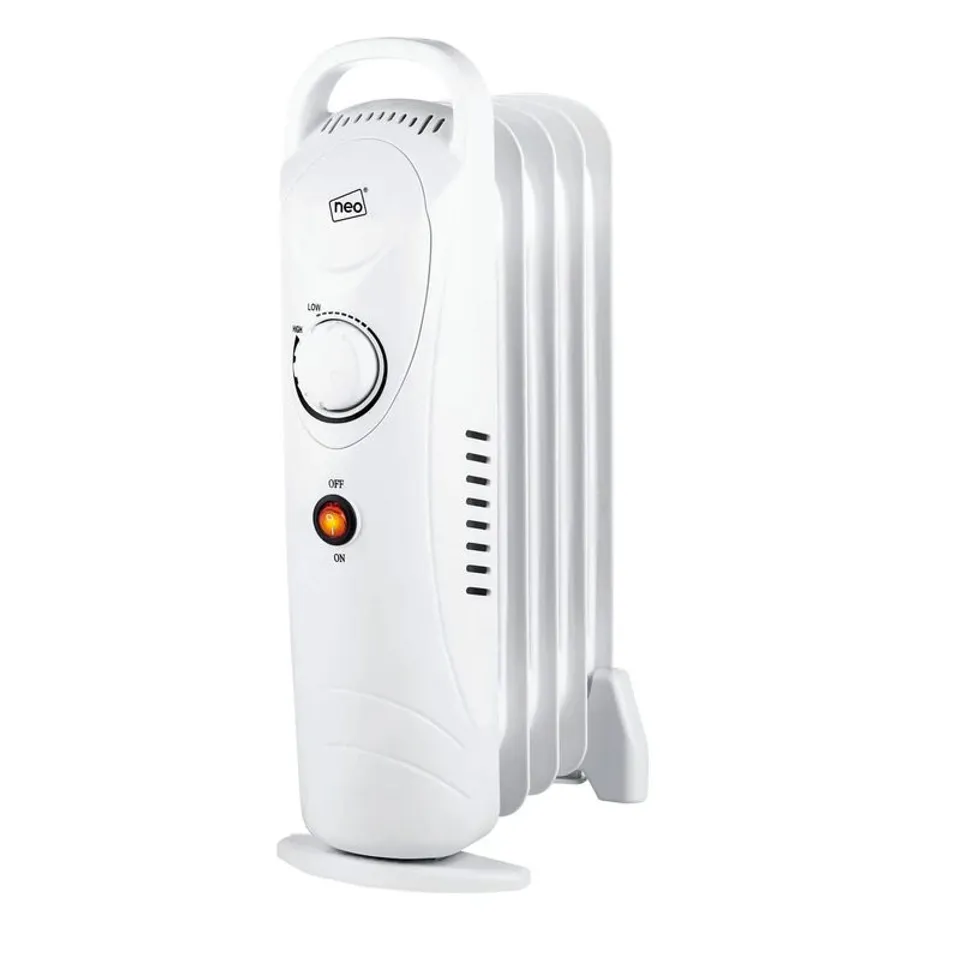 BOXED NEO 650W OIL FILLED 5 FIN ELECTRIC PORTABLE HEATER RADIATOR ADJUSTABLE THERMOSTAT (WHITE) (1 BOX)