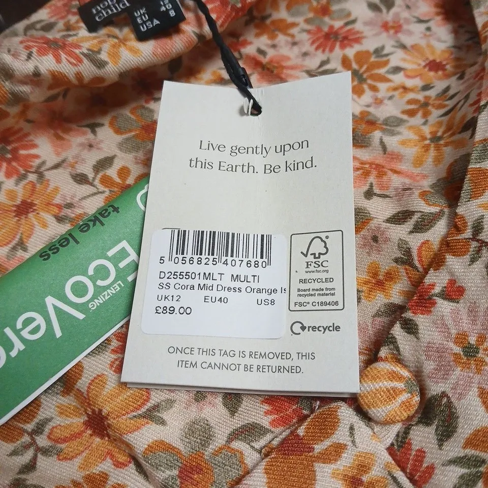 NOBODYS CHILD SHORT SLEEVE CORA MID DRESS MULTI ORANGE UK 12