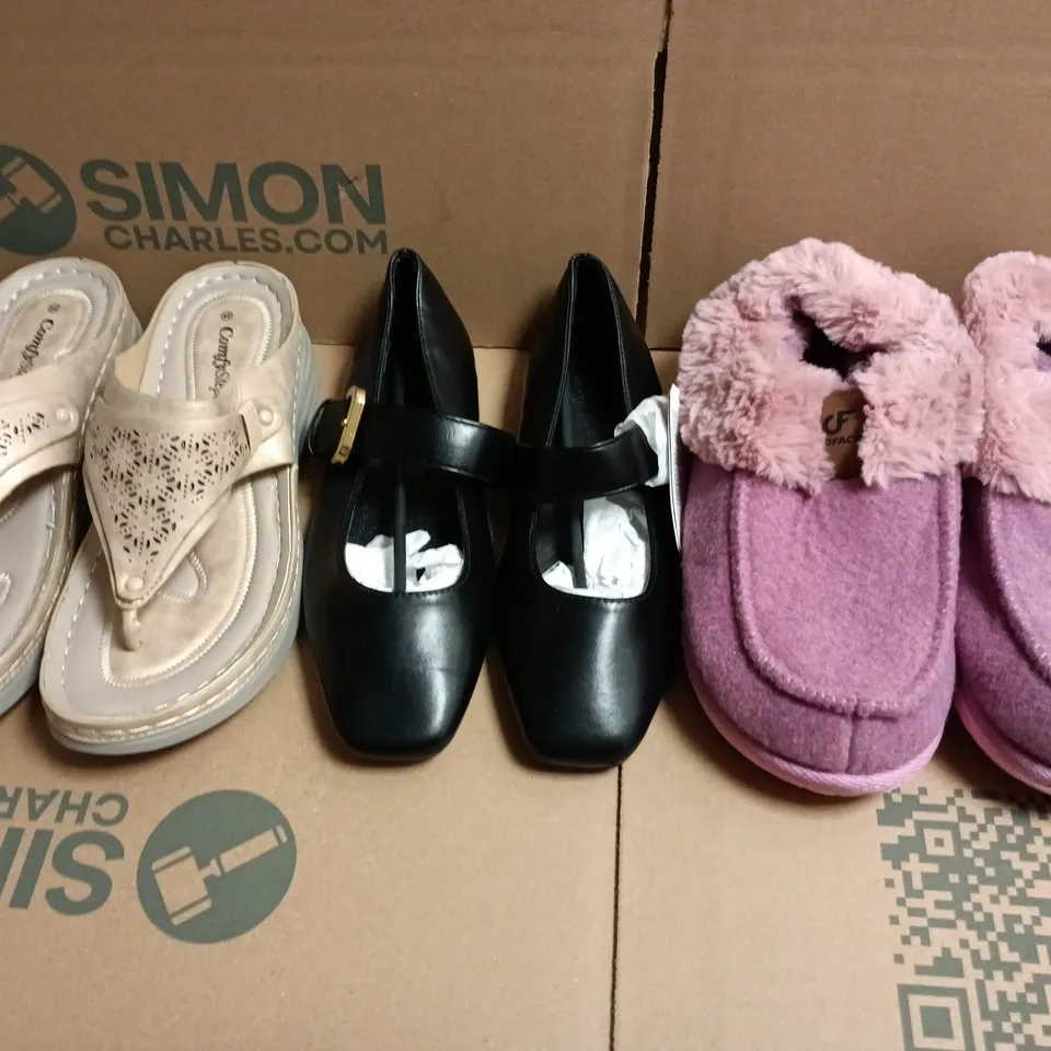 BOX OF APPROXIMATELY 15 ASSORTED PAIRS OF SHOES AND FOOTWEAR ITEMS IN VARIOUS COLOURS, STYLES, AND SIZES - COLLECTION ONLY